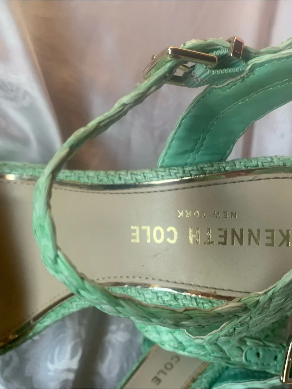 Kenneth Cole Mint Green Woven Platform Sandals